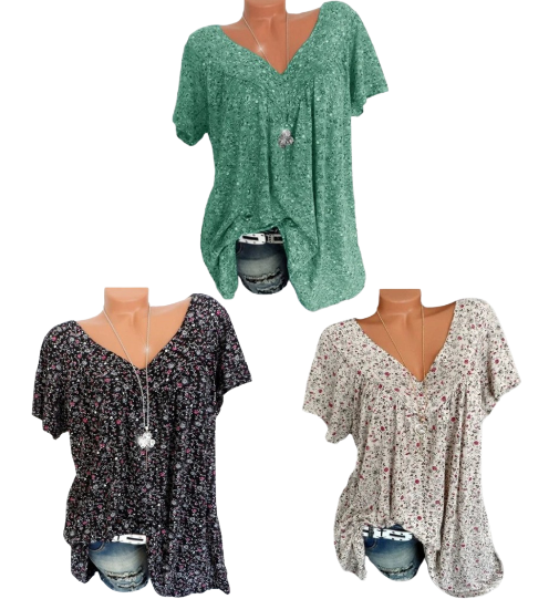 🌞Spring Awakening: 50% Off!🌸Women's Short-Sleeve Blouse with Spring Floral Print: V-Neck & Relaxed Fit – Breathable, Wrinkle-Free & Figure-Flattering for Spring & Summer