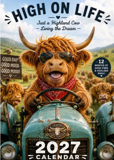 🐮2027 Funny Highland Cow Wall Calendar | A4 Hanging Calendar