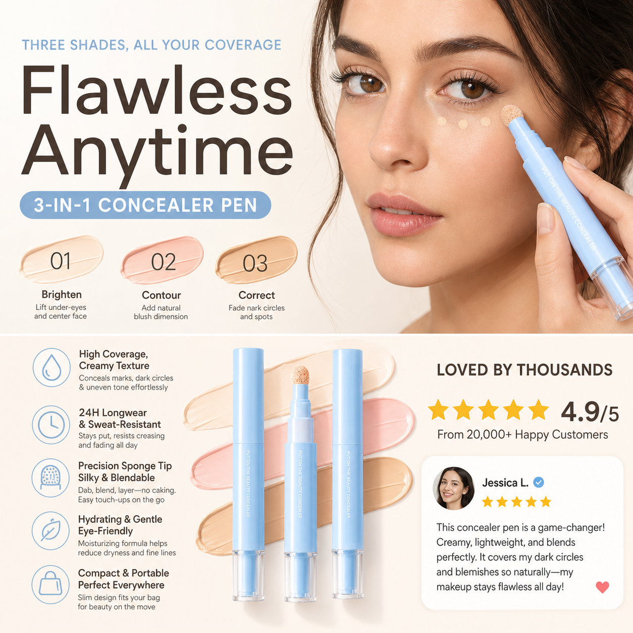 Multipurpose Concealer & Foundation – Flawless Coverage, 24H Long-Lasting & Hydrating