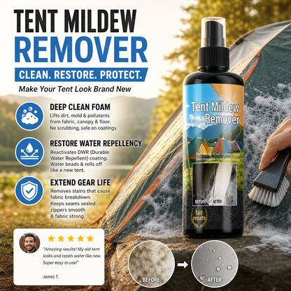 🧴Outdoor Mildew Stain Cleaner – Spray on, wipes off mold instantly. Eco‑friendly, won‘t ruin waterproofing. Tent, awning, shower curtain – all like new! 🏕️💪