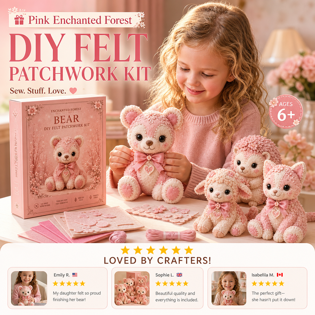 🎁Pink Enchanted Forest DIY Felt Patchwork Kit