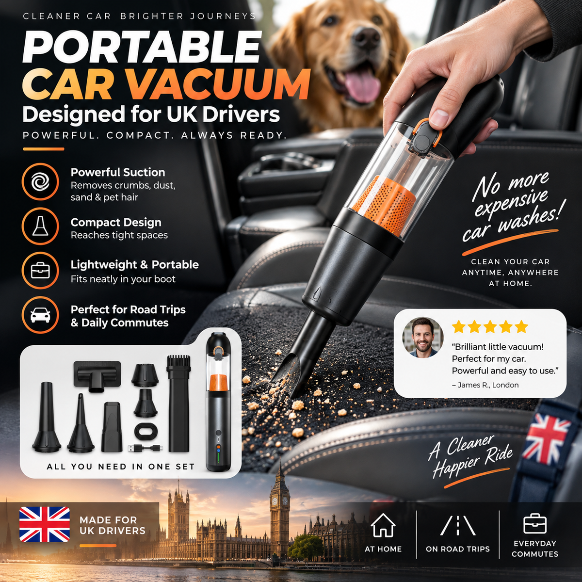 Portable Handheld Car Vacuum Cleaner — 120W Cordless Mini Vac with 20000Pa Suction