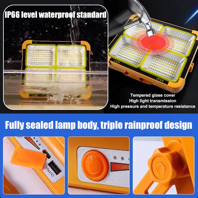 🏕️☀️Solar Rechargeable LED Work Light - 288 Super Bright 5730 Beads Floodlight, USB & Type-C Charging, 5 Lighting Modes, IP65 Waterproof Portable Solar Outdoor Lights, Work Accessories for Survival Camping