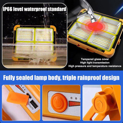 🏕️☀️Solar Rechargeable LED Work Light - 288 Super Bright 5730 Beads Floodlight, USB & Type-C Charging, 5 Lighting Modes, IP65 Waterproof Portable Solar Outdoor Lights, Work Accessories for Survival Camping