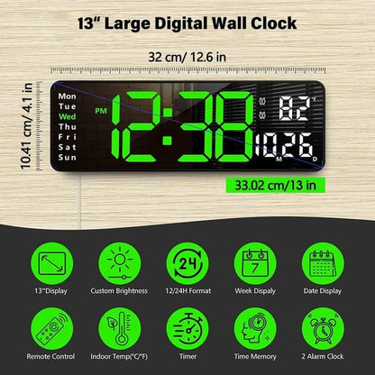 ⚡16" Large Digital Clock with Temperature, Date, Auto DST, Night Light, Auto Brightness Dimmer
