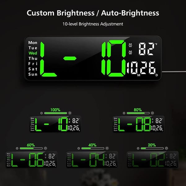 ⚡16" Large Digital Clock with Temperature, Date, Auto DST, Night Light, Auto Brightness Dimmer