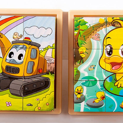 9pcs Six-sided Picture 3D Wooden Puzzle Kit