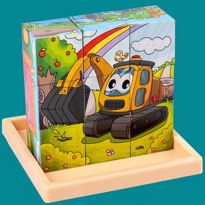 9pcs Six-sided Picture 3D Wooden Puzzle Kit