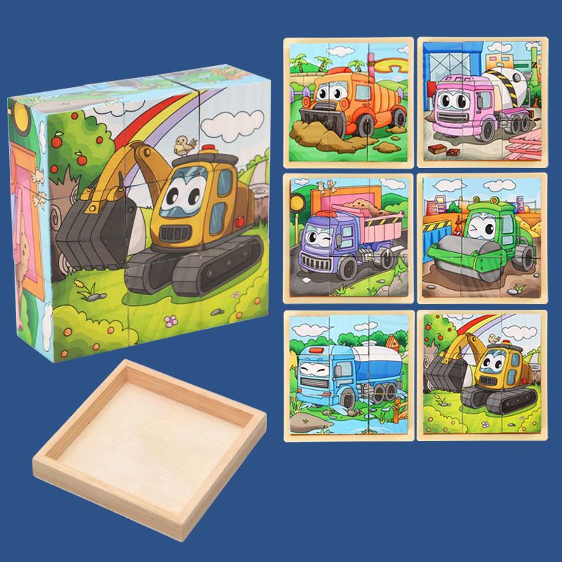 9pcs Six-sided Picture 3D Wooden Puzzle Kit
