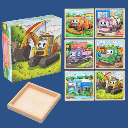 9pcs Six-sided Picture 3D Wooden Puzzle Kit