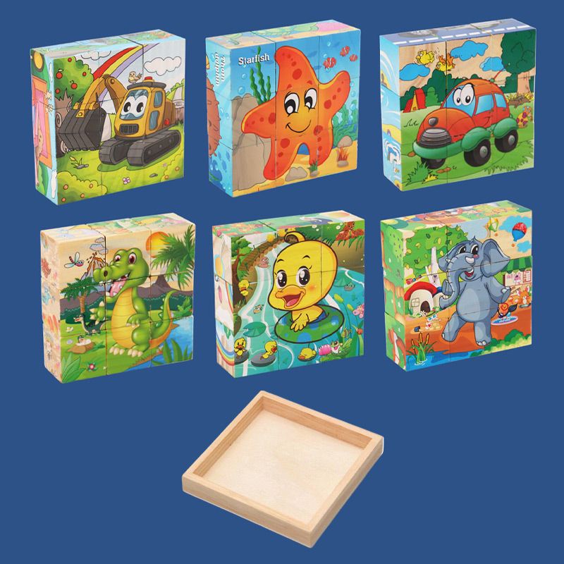 9pcs Six-sided Picture 3D Wooden Puzzle Kit
