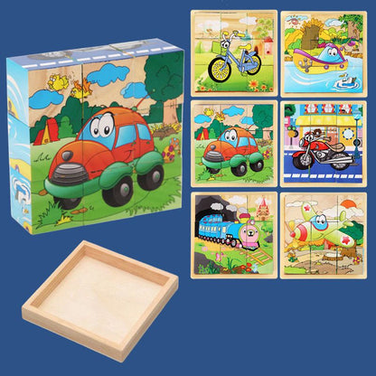 9pcs Six-sided Picture 3D Wooden Puzzle Kit