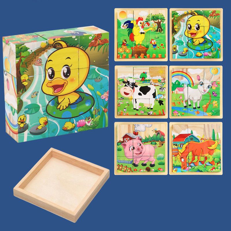 9pcs Six-sided Picture 3D Wooden Puzzle Kit