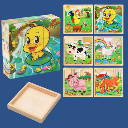 9pcs Six-sided Picture 3D Wooden Puzzle Kit