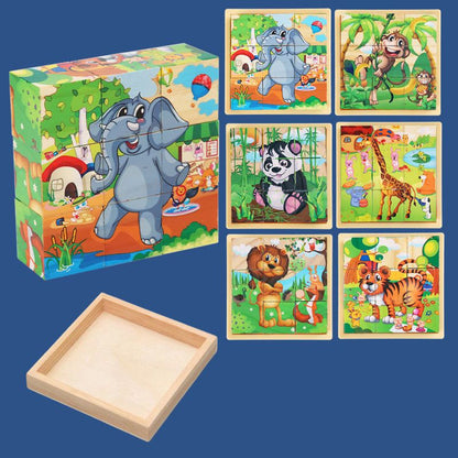 9pcs Six-sided Picture 3D Wooden Puzzle Kit