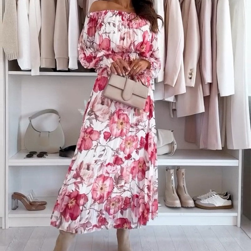 🌸Summer dress 50% OFF👗Floral Print Off-Shoulder Top & Maxi Skirt Two-Piece Set💕