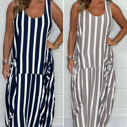 💕Limited Sale 50% OFF💕👗Stripe Oversized Tie-Front Pocket Dress