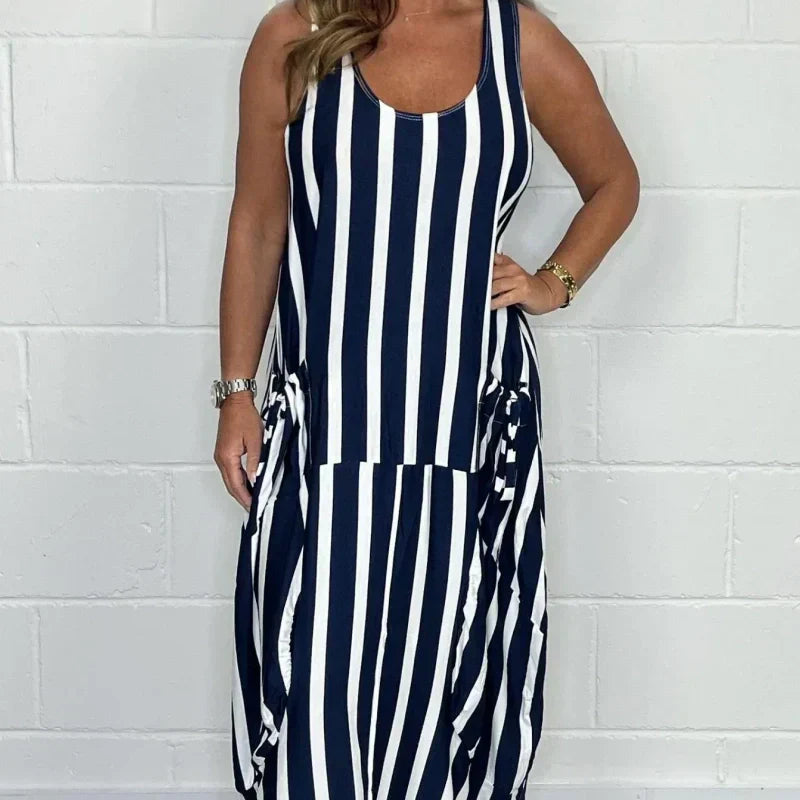 💕Limited Sale 50% OFF💕👗Stripe Oversized Tie-Front Pocket Dress