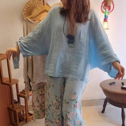 🌸50% Off Spring Sale🌸💐Women's Loose Fit Blouse & Floral Printed Wide-Leg Pants Set