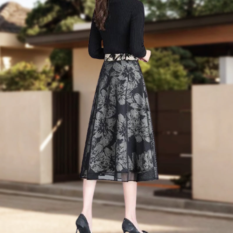 Women's Floral Mesh Reversible One-Piece Wrap Skirt