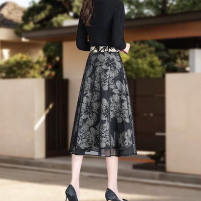 Women's Floral Mesh Reversible One-Piece Wrap Skirt