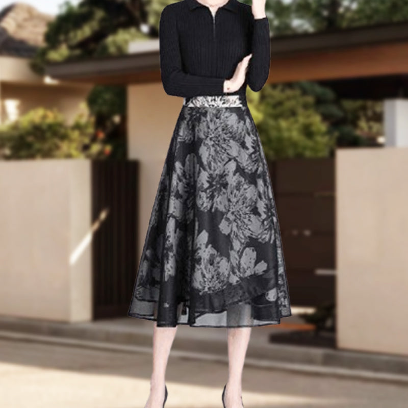 Women's Floral Mesh Reversible One-Piece Wrap Skirt