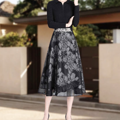 Women's Floral Mesh Reversible One-Piece Wrap Skirt