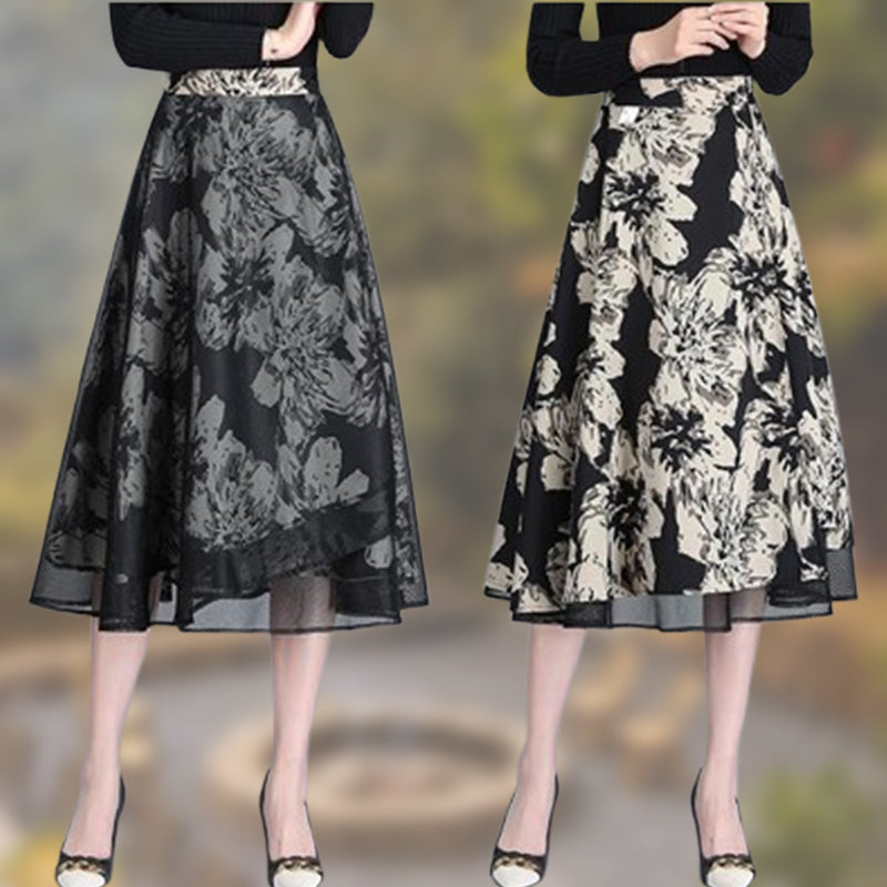 Women's Floral Mesh Reversible One-Piece Wrap Skirt