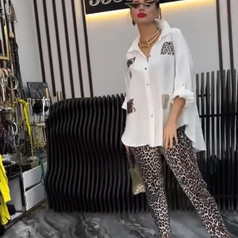 💖 50% off sale! Free Shipping 💖 Women's Casual Fashion Leopard Print Two Piece Set