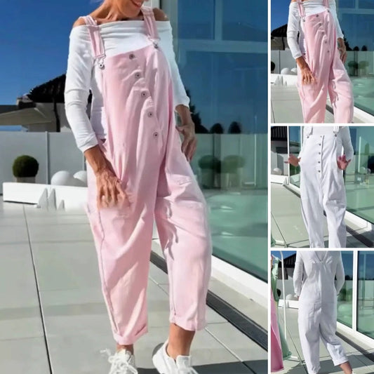 👗Sweet and casual essential! Adjustable shoulder strap solid color women's jumpsuit✨