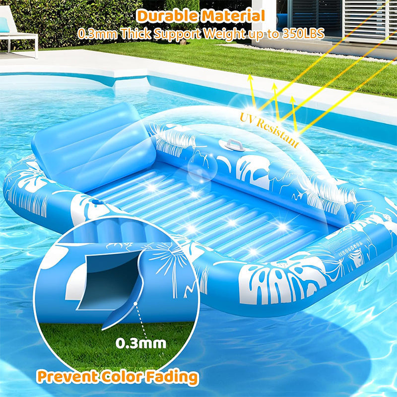 💦Inflatable Tanning Pool Lounger – Smart spray cools you automatically. Detachable pillow, cup holders & safety handles. Holds 2 adults (350lb). Perfect for garden or beach! 🏖️🌞