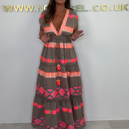 🔥Hot Sale 49% OFF💕Women's Loose V-Neck Vintage Stripe Pattern Sleeveless Dress