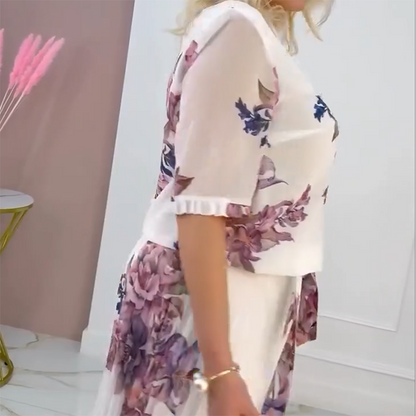 ⏰Exclusive Limited - Time Luxury Drop! Exquisite Women's Floral Print Round Neck Pleated Dress