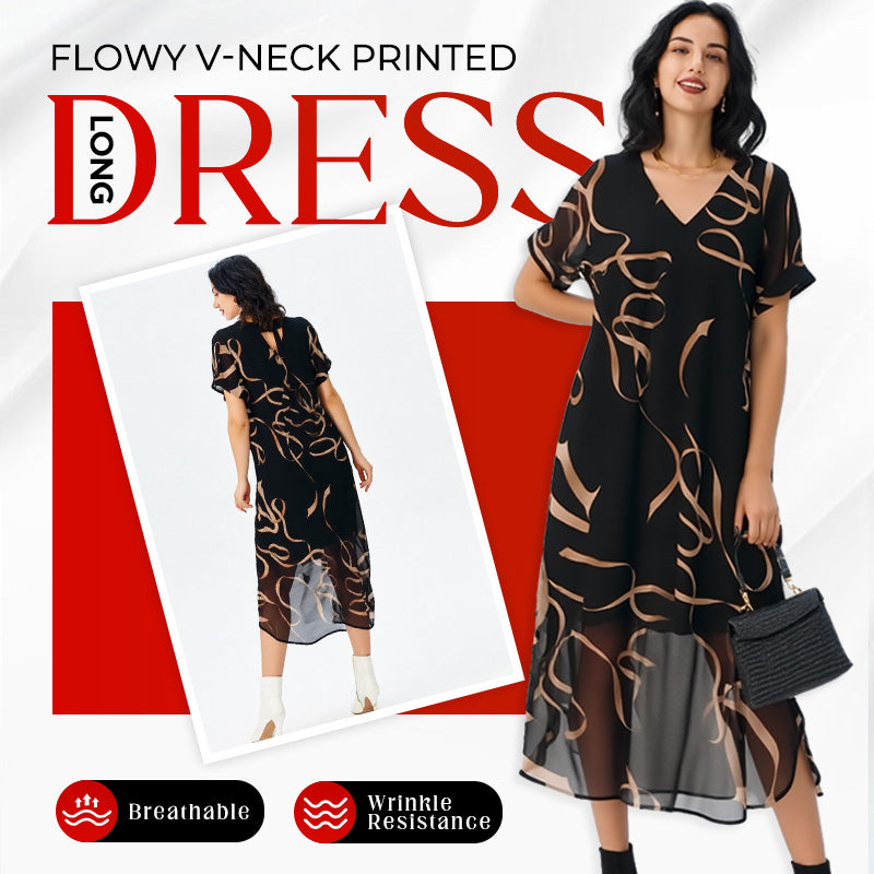 💥Special Sale 49% OFF💝✨Flowy V-Neck Printed Long Dress