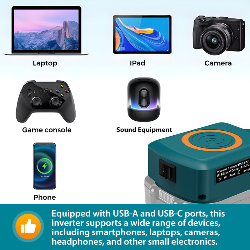 Wireless Charger Power Inverter for 18V Batteries