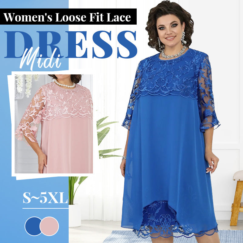 👗 50% OFF! Sheer Lace Midi Dress – Flattering round neck, soft & wrinkle-resistant. Sheer sleeves add elegance. Pink & blue, sizes up to 5XL. Every curve celebrated. 🎀✅