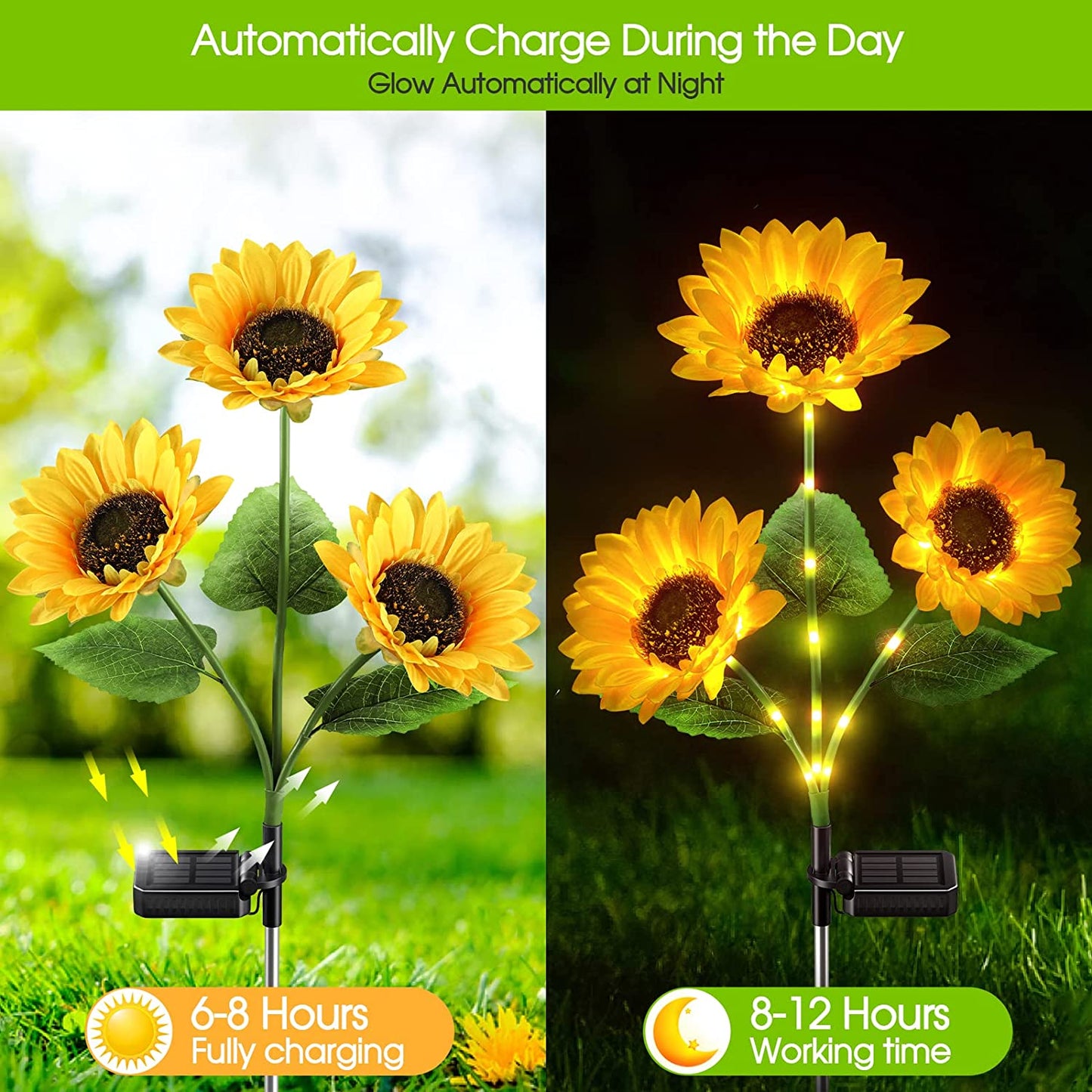 ☀️Sunflower Solar Lights – Auto On/Off, 14H Glow, IP65 Waterproof