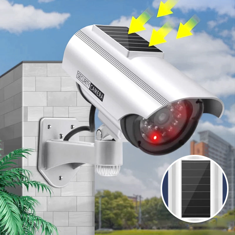 Outdoor Solar-Powered Simulated Security Camera with Flashing LED Light