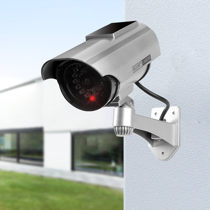 Outdoor Solar-Powered Simulated Security Camera with Flashing LED Light