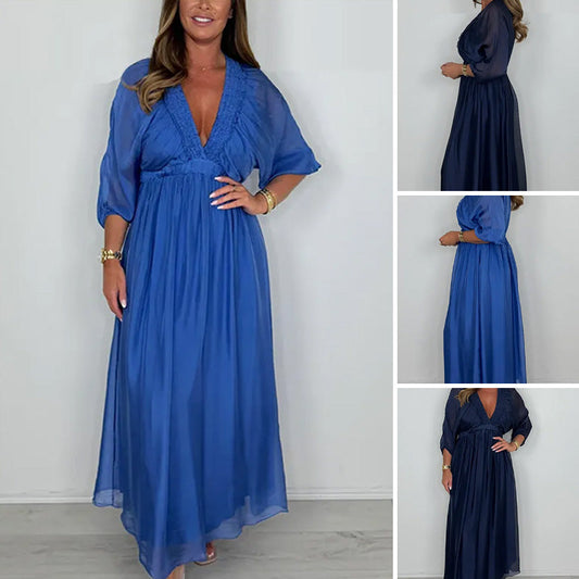 Women's V-Neck Pleated Dress
