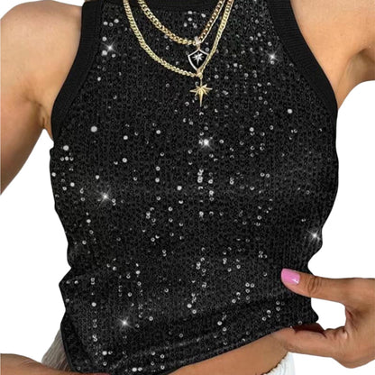 🔥Hot Sale 50% OFF🔥Sequin Round Neck Slim Fit Tank