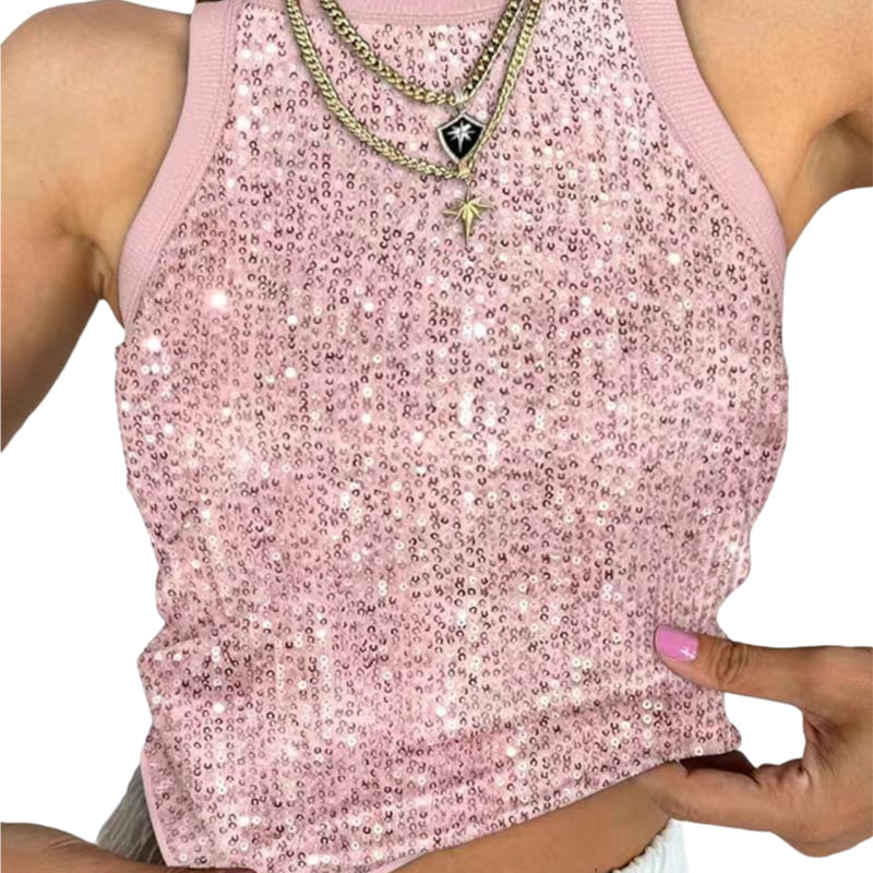 🔥Hot Sale 50% OFF🔥Sequin Round Neck Slim Fit Tank