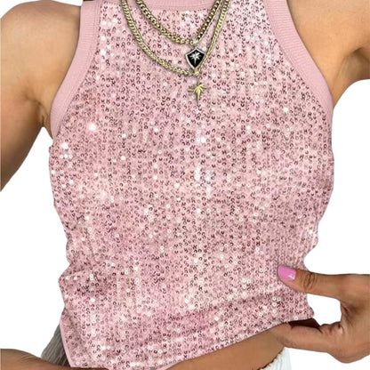 🔥Hot Sale 50% OFF🔥Sequin Round Neck Slim Fit Tank
