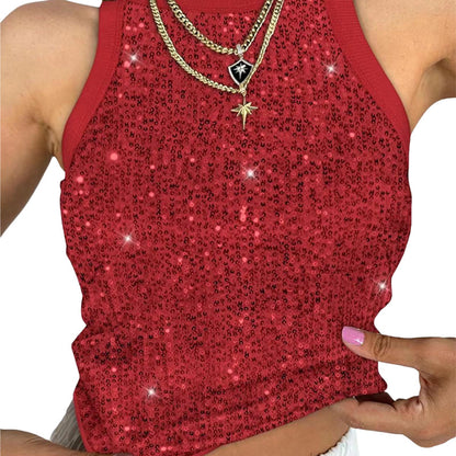 🔥Hot Sale 50% OFF🔥Sequin Round Neck Slim Fit Tank
