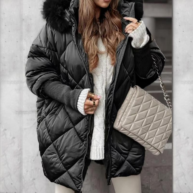 ✨Women’s Fashion Mid-length Parka 🧥 – Autumn And Winter Knit Sleeve Patchwork, Flattering Fit for Cold Days
