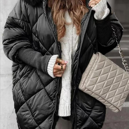 ✨Women’s Fashion Mid-length Parka 🧥 – Autumn And Winter Knit Sleeve Patchwork, Flattering Fit for Cold Days