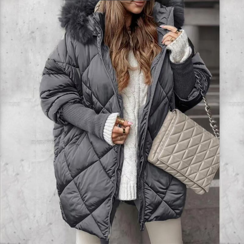 ✨Women’s Fashion Mid-length Parka 🧥 – Autumn And Winter Knit Sleeve Patchwork, Flattering Fit for Cold Days