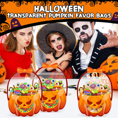 🎃Halloween Plastic Goodie Bags, Trick or Treat Candy Bags, Cauldron, Skeleton, Black Cat, Skull, Pumpkin Pattern Treat Bags, Halloween Party Favor Snack Storage Bags for Classroom, Birthday, Students, Teachers, Neighbors