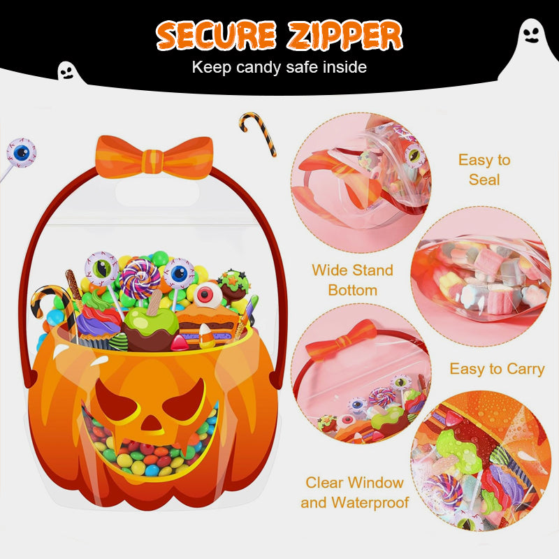 🎃Halloween Plastic Goodie Bags, Trick or Treat Candy Bags, Cauldron, Skeleton, Black Cat, Skull, Pumpkin Pattern Treat Bags, Halloween Party Favor Snack Storage Bags for Classroom, Birthday, Students, Teachers, Neighbors