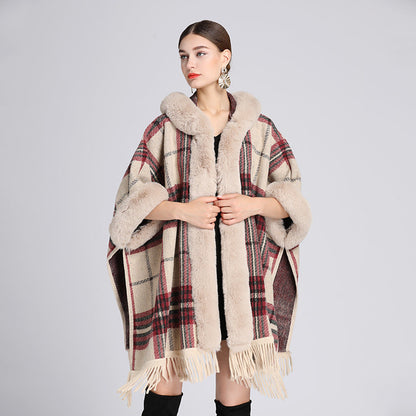 🔥✨Christmas Offer: 50% Off-Faux rabbit fur collar hooded cape